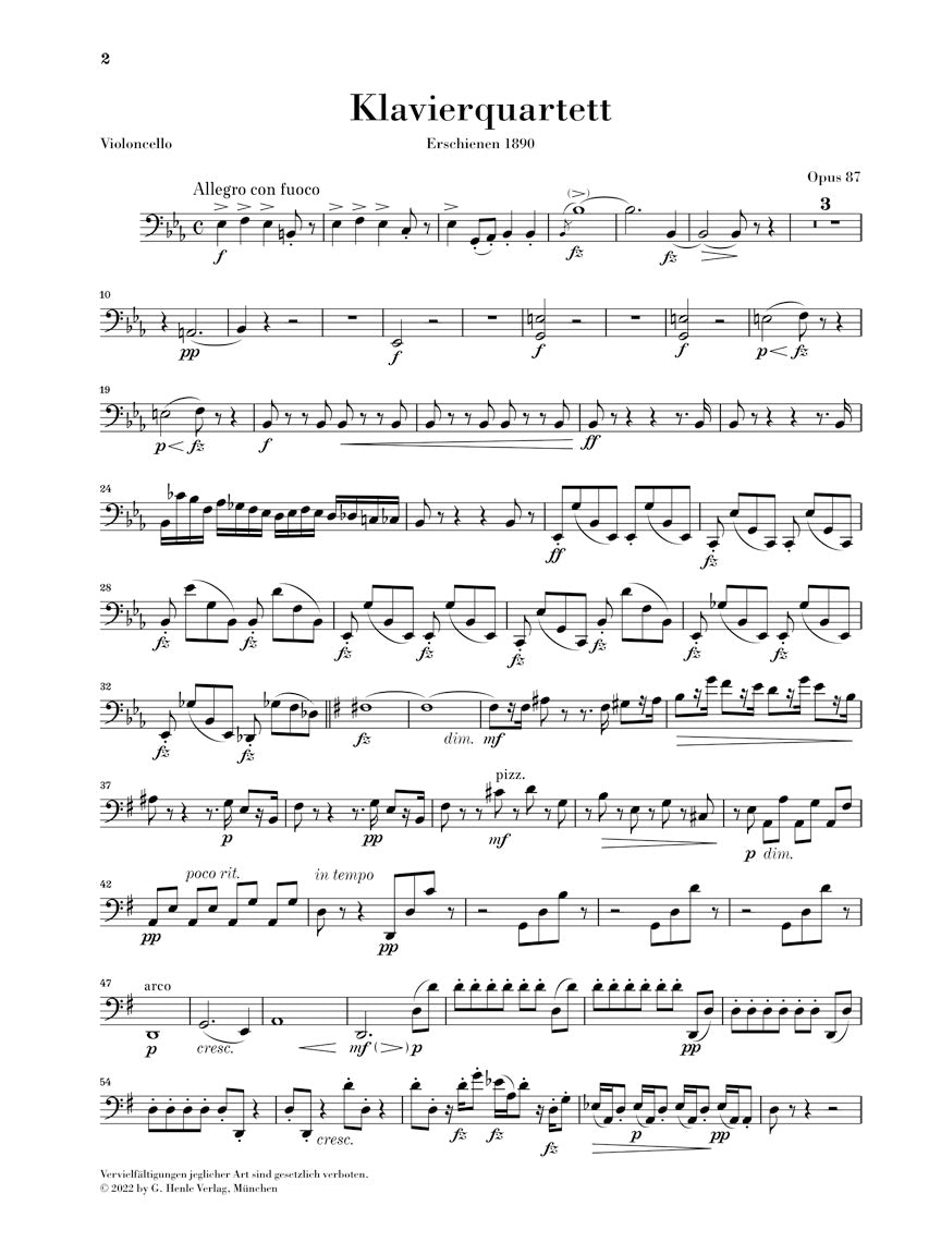 ドヴォルザーク:ピアノ四重奏曲 変ホ長調 op. 87