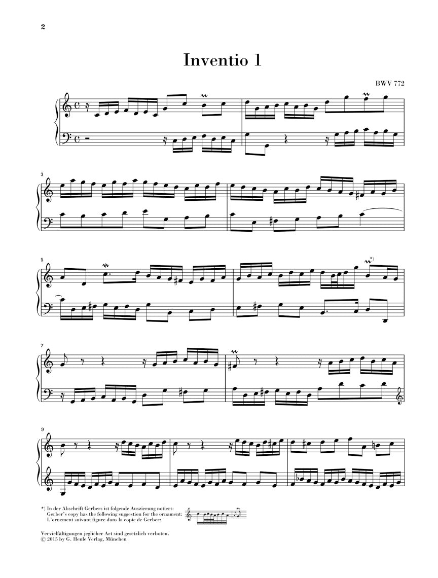 バッハ:インヴェンション(二声のインヴェンション)BWV 772 - 786(運指なし)