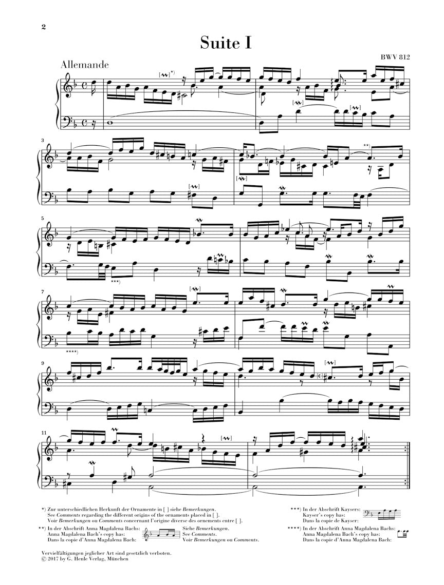 バッハ:フランス組曲 BWV 812 - 817 (運指なし)