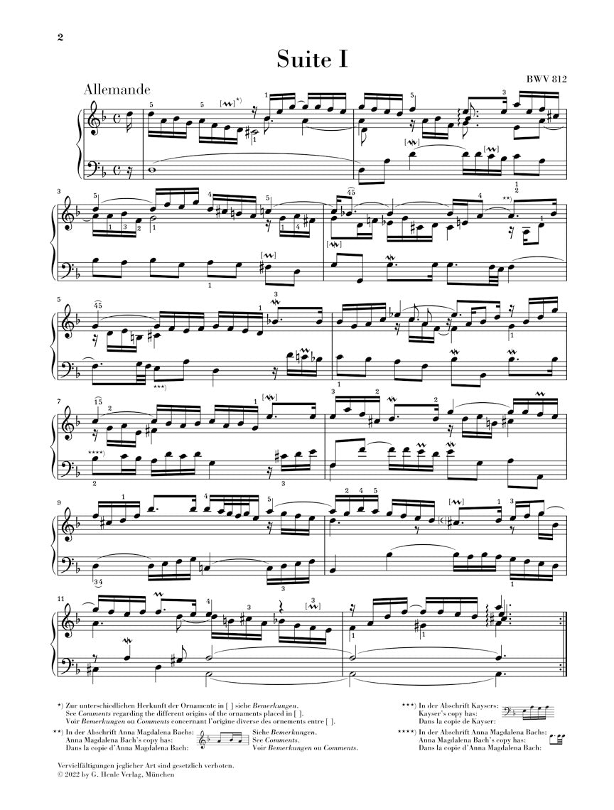 バッハ:フランス組曲 第1番 ニ短調 BWV 812