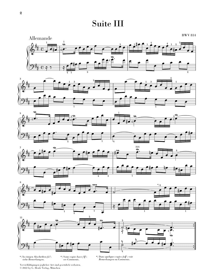 バッハ:フランス組曲 第3番 ロ短調 BWV 814