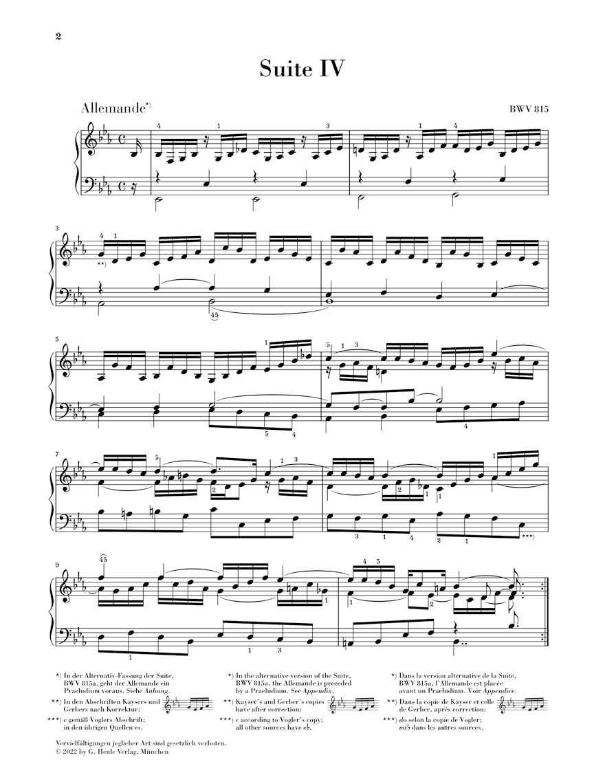 バッハ:フランス組曲 第4番 変ホ長調 BWV 815
