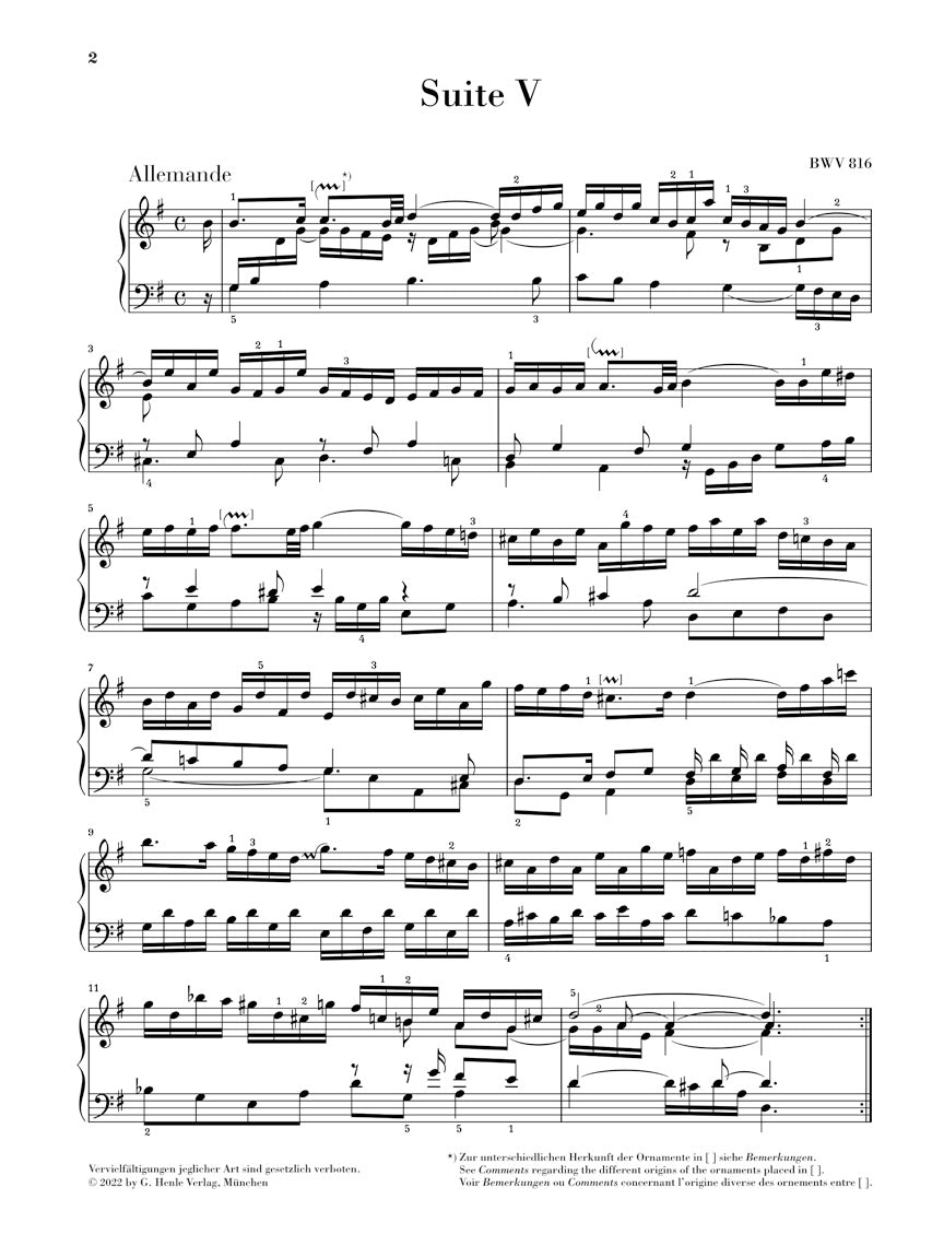 バッハ:フランス組曲 第5番 ト長調 BWV 816