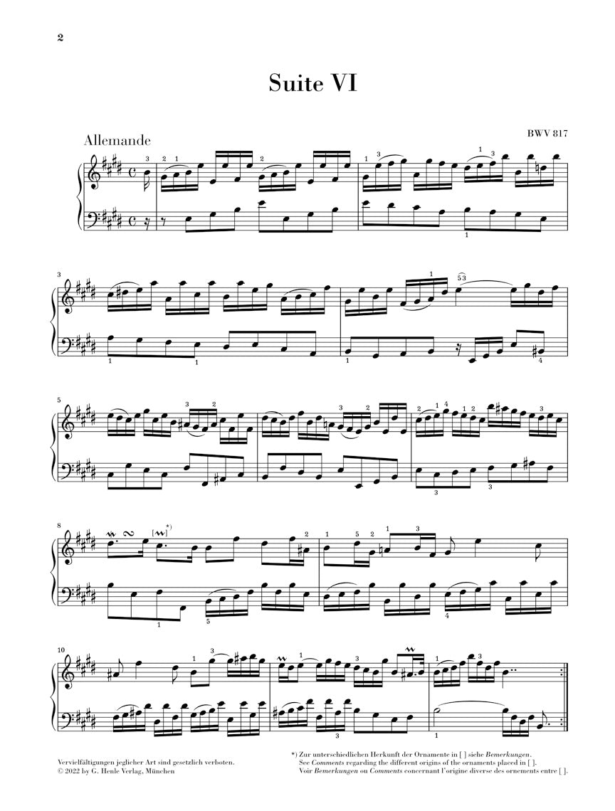 バッハ:フランス組曲 第6番 ホ長調 BWV 817