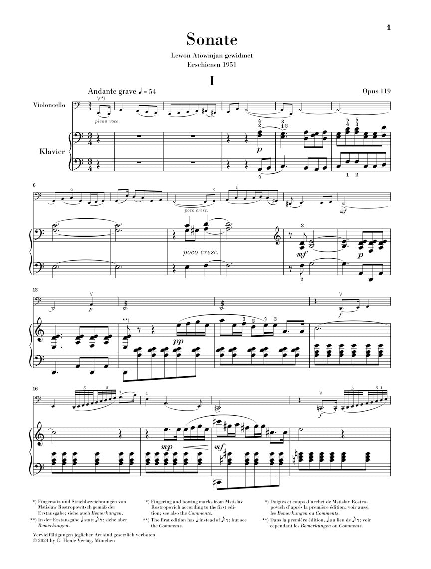 プロコフィエフ:チェロとピアノのためのソナタ op. 119