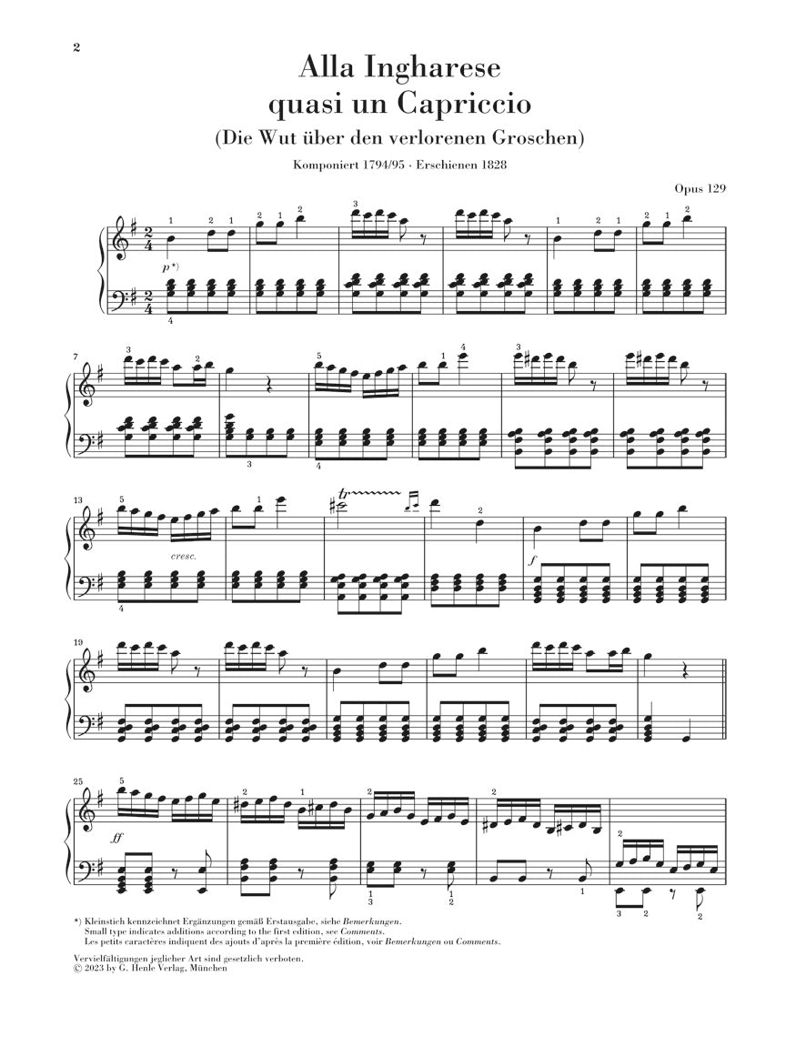 ベートーヴェン:ロンド・ア・カプリッチョ ト長調 op. 129(失われた小銭への怒り)