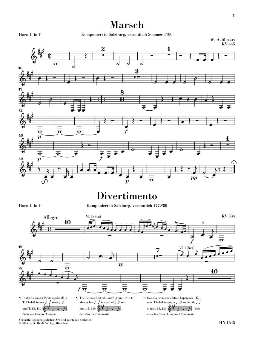 モーツァルト:行進曲 K.445とディヴェルティメント K.334
