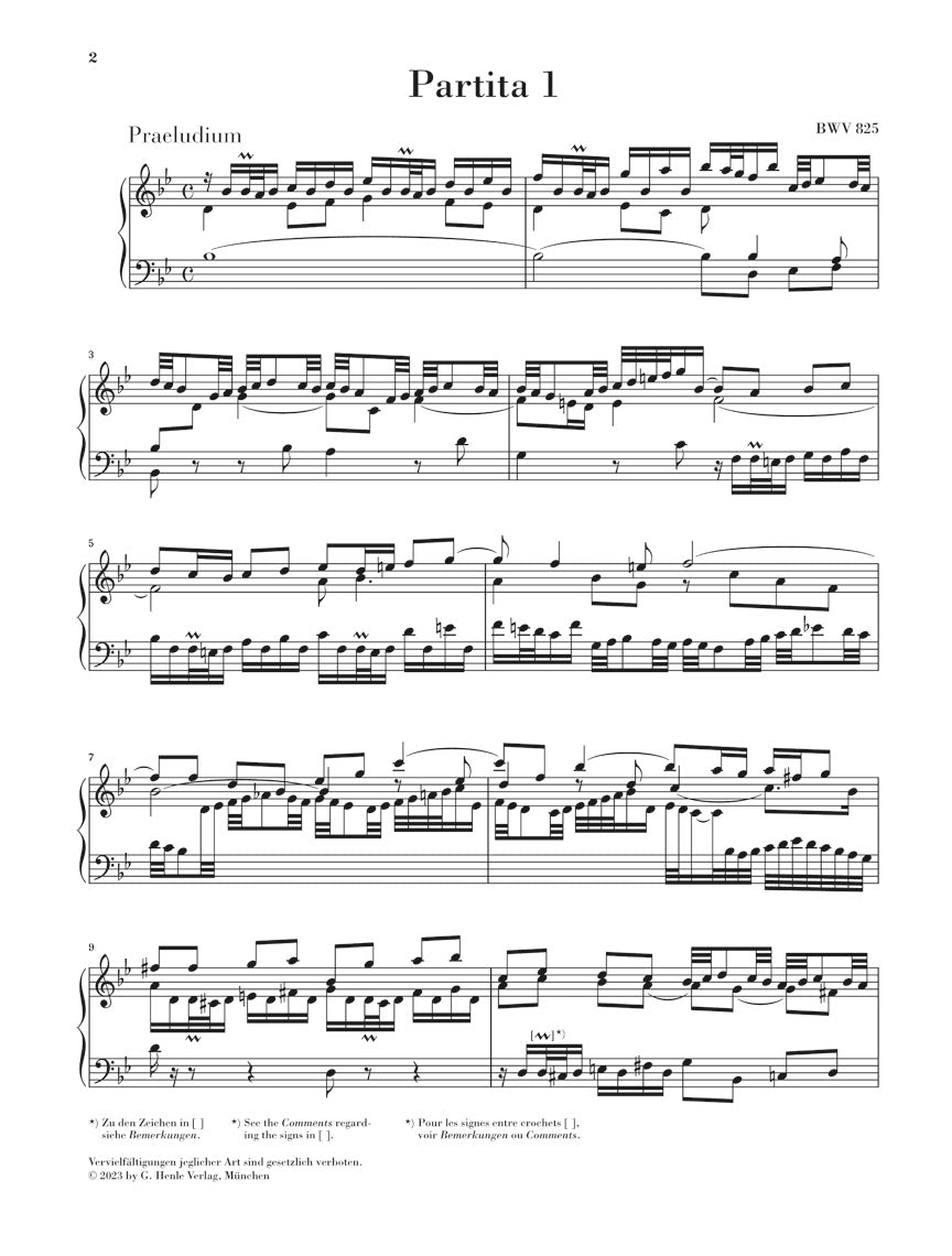 バッハ:パルティータ 第1番 変ロ長調 BWV 825(運指なし)