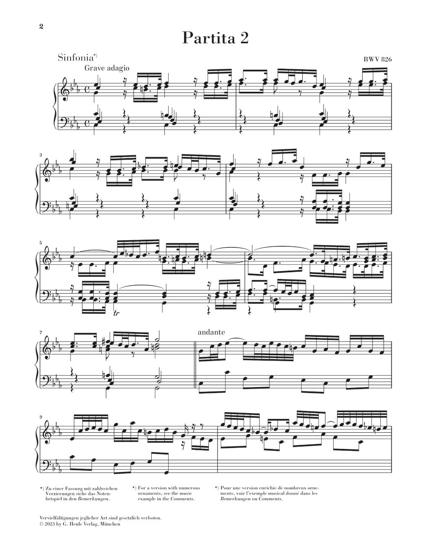 バッハ:パルティータ 第2番 ハ短調 BWV 826(運指なし)