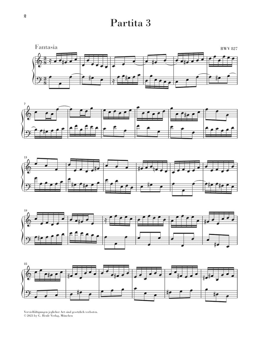 バッハ:パルティータ 第3番 イ短調 BWV 827(運指なし)
