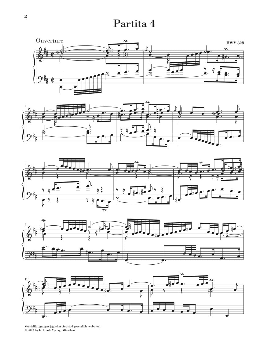 バッハ:パルティータ 第4番 ニ長調 BWV 828(運指なし)