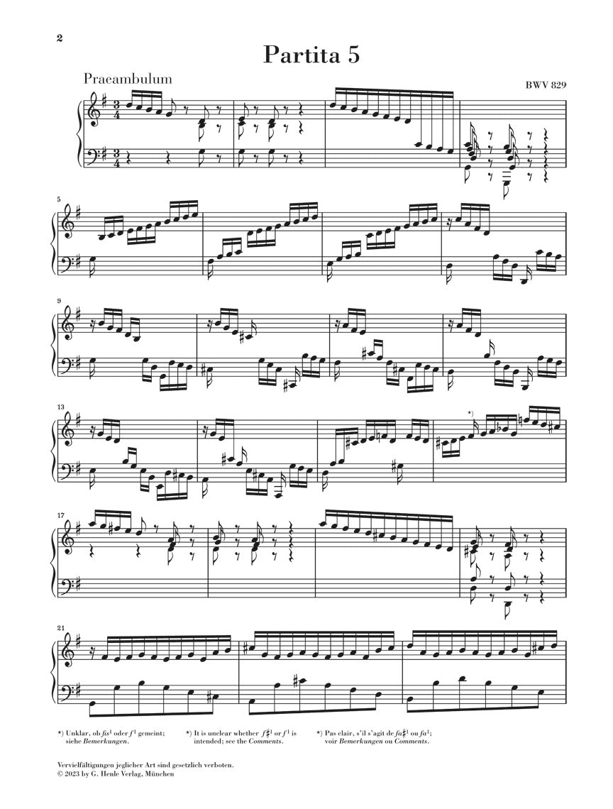 バッハ:パルティータ 第5番 ハ長調 BWV 829(運指なし)