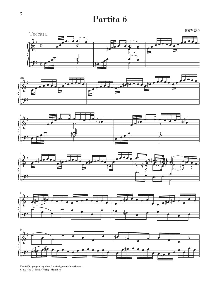 バッハ:パルティータ 第6番 ホ短調 BWV 830(運指なし)