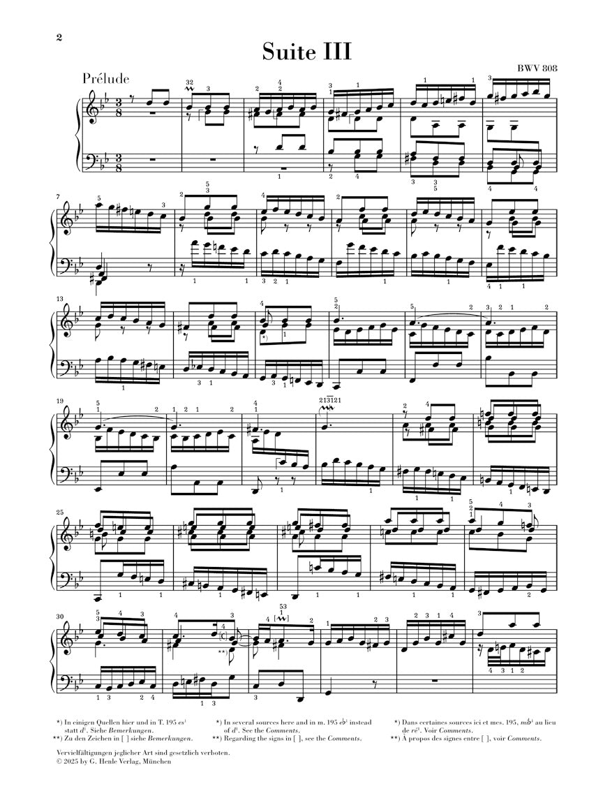 バッハ:《イギリス組曲 第3番 ト短調 BWV 808》