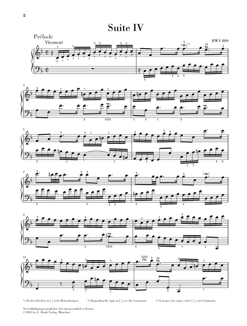 バッハ:《イギリス組曲 第4番 ヘ長調 BWV 809》