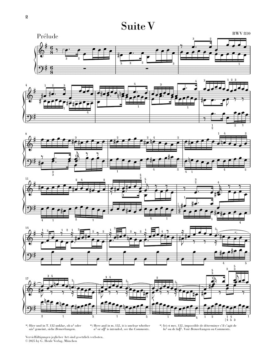バッハ:《イギリス組曲 第5番 ホ短調 BWV 810》