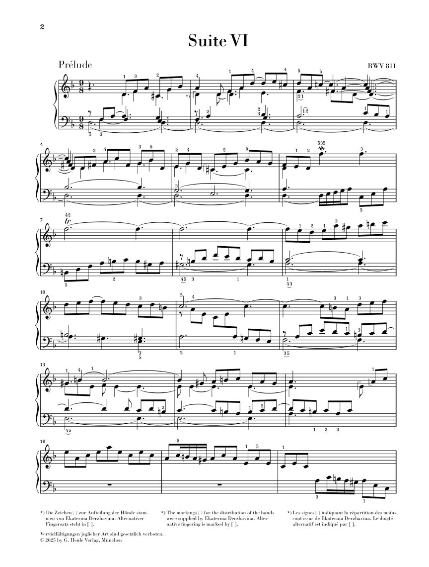 バッハ:《イギリス組曲 第6番 ニ短調 BWV 811》