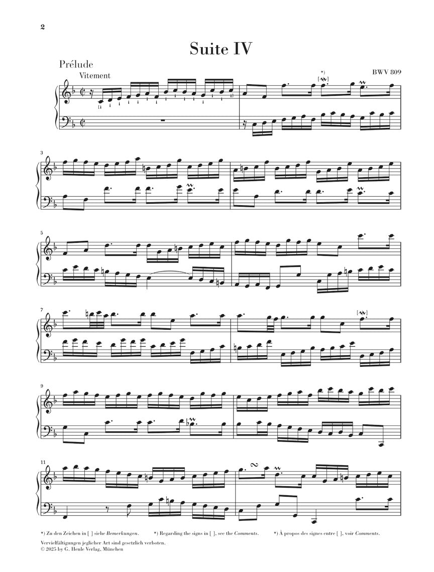 バッハ:《イギリス組曲 第4番 ヘ長調 BWV 809》