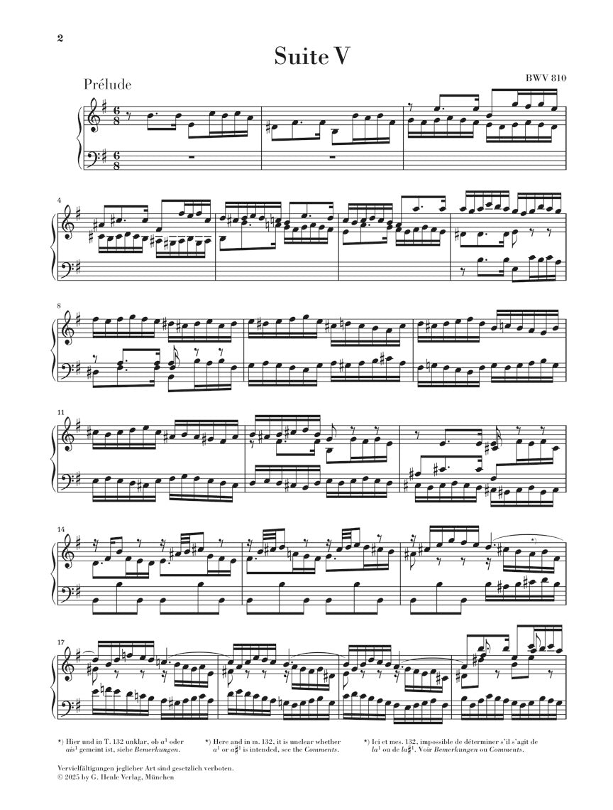 バッハ:《イギリス組曲 第5番 ホ短調 BWV 810》