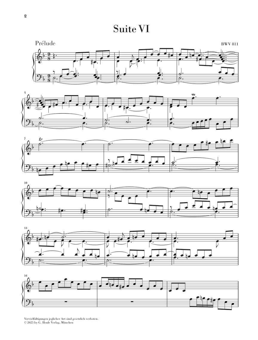 バッハ:《イギリス組曲 第6番 ニ短調 BWV 811》