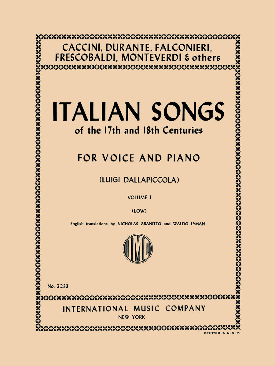 複数作曲家:イタリア 歌曲集 の 17・18世紀 - 30 歌曲集 (伊語・英語): 第I巻(低声とピアノ)