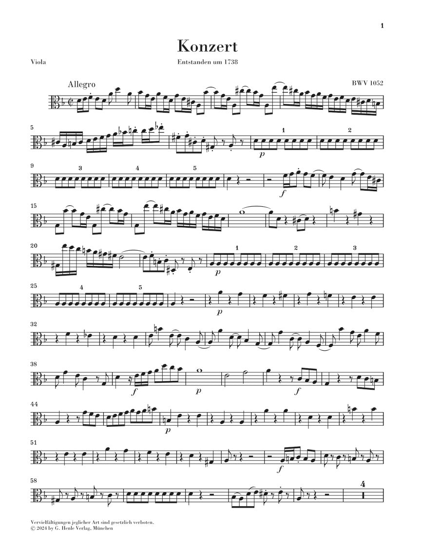バッハ:チェンバロ協奏曲 第1番 BWV 1052 パート譜