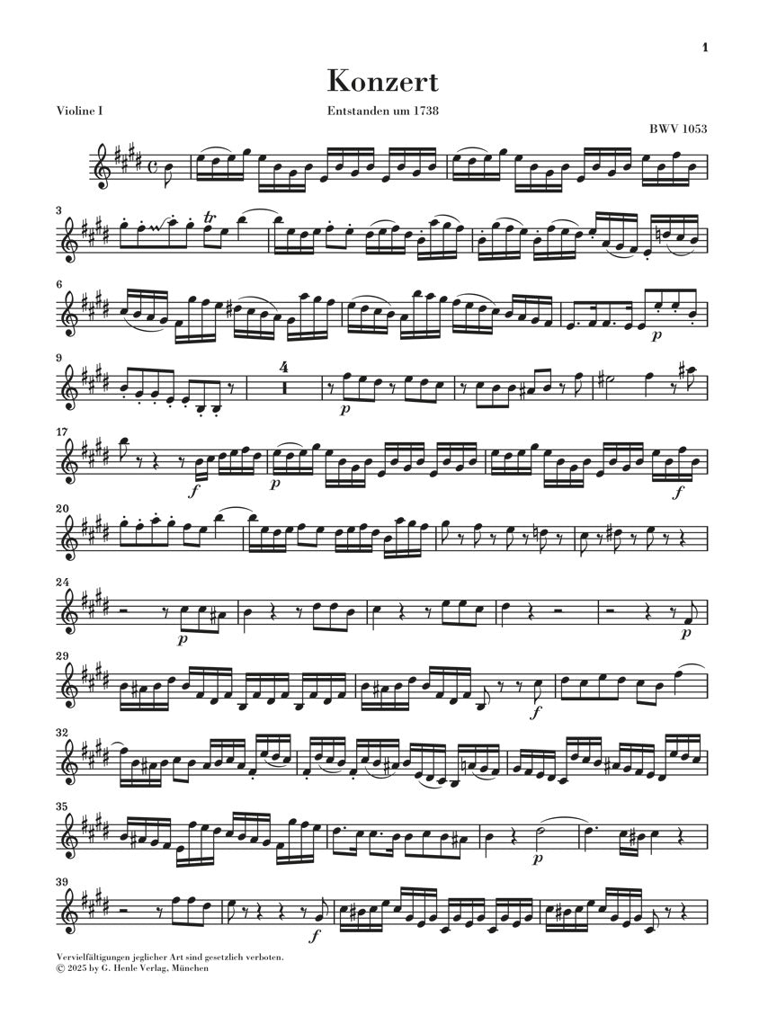 バッハ:チェンバロ協奏曲 第2番 ホ長調 BWV1053(弦楽セット 3.3.2.2)
