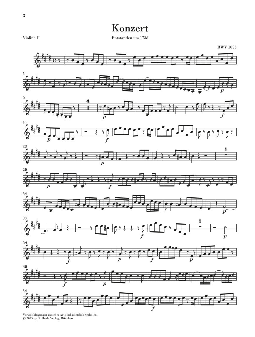 バッハ:チェンバロ協奏曲 第2番 ホ長調 BWV1053(弦楽セット 3.3.2.2)