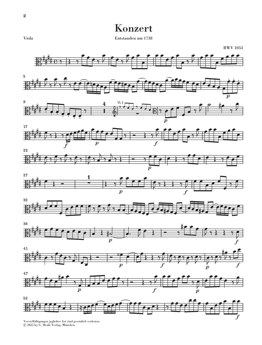 バッハ:チェンバロ協奏曲 第2番 ホ長調 BWV1053(弦楽セット 3.3.2.2)