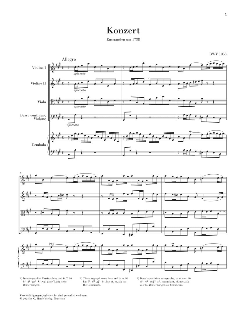 バッハ:チェンバロ協奏曲 第4番 イ長調 BWV 1055