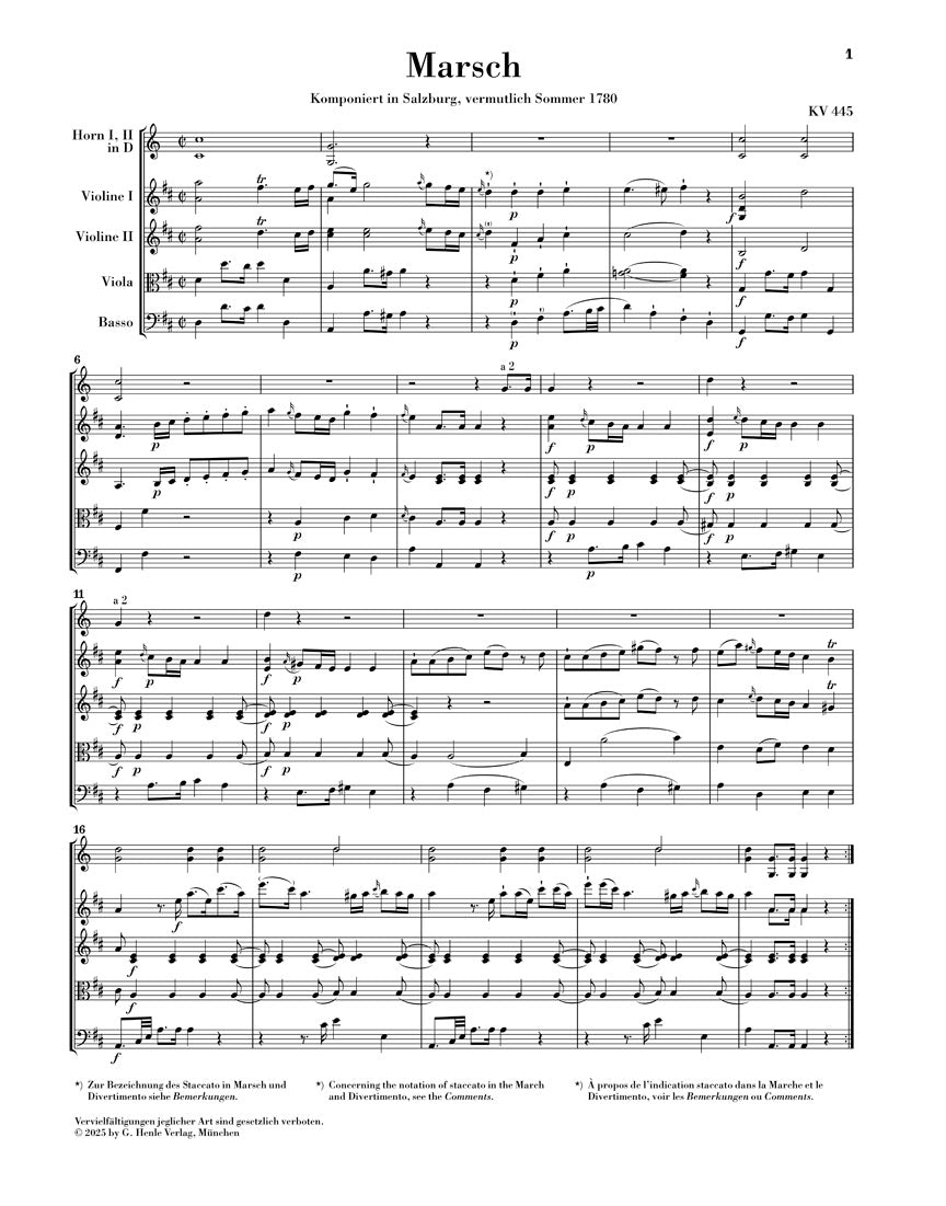 モーツァルト:行進曲 K.445とディヴェルティメント K.334(スコア版)