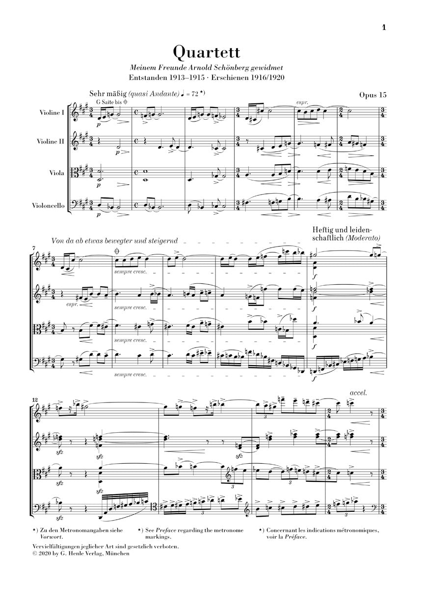 ツェムリンスキー:弦楽四重奏曲 第2番 op. 15