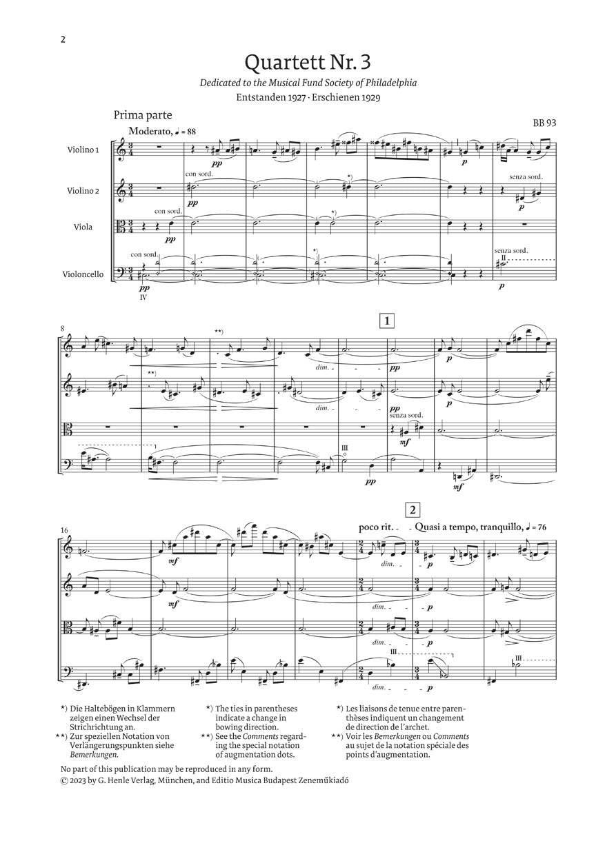 バルトーク:弦楽四重奏曲 第3番