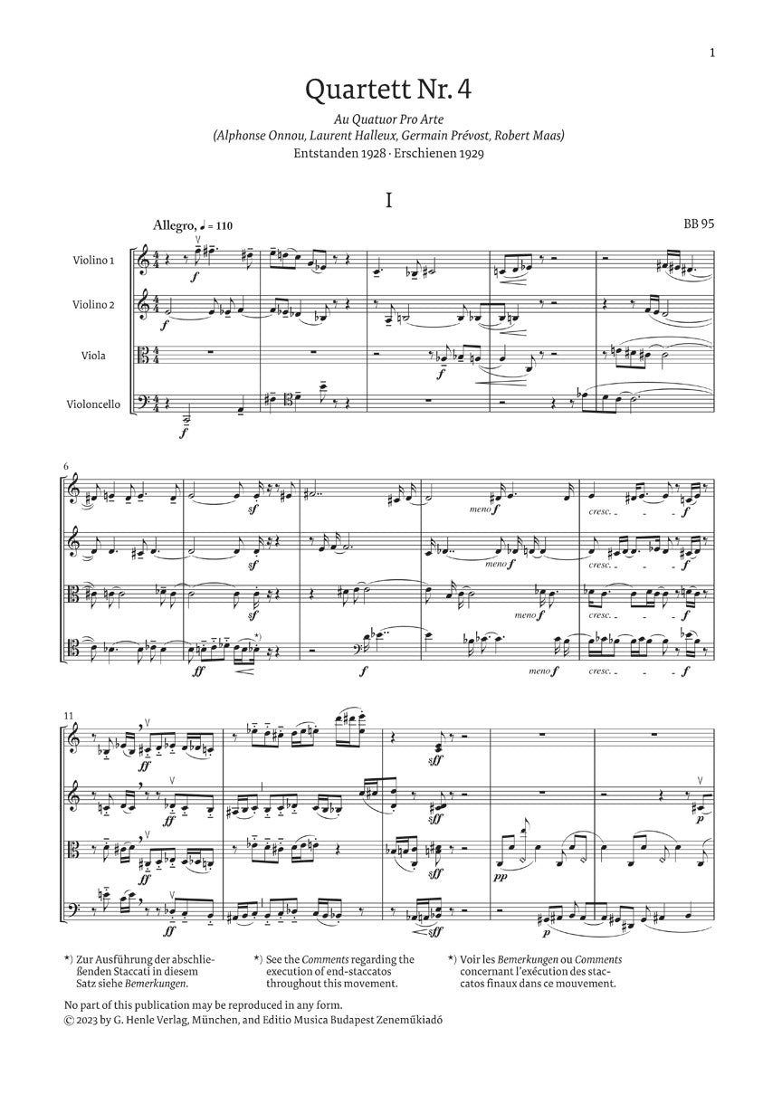 バルトーク:弦楽四重奏曲 第4番