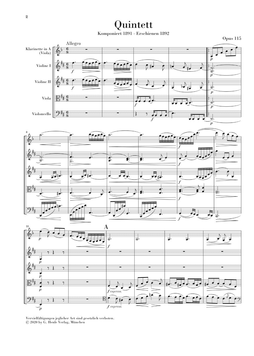 ブラームス:クラリネット五重奏曲 ロ短調 op. 115
