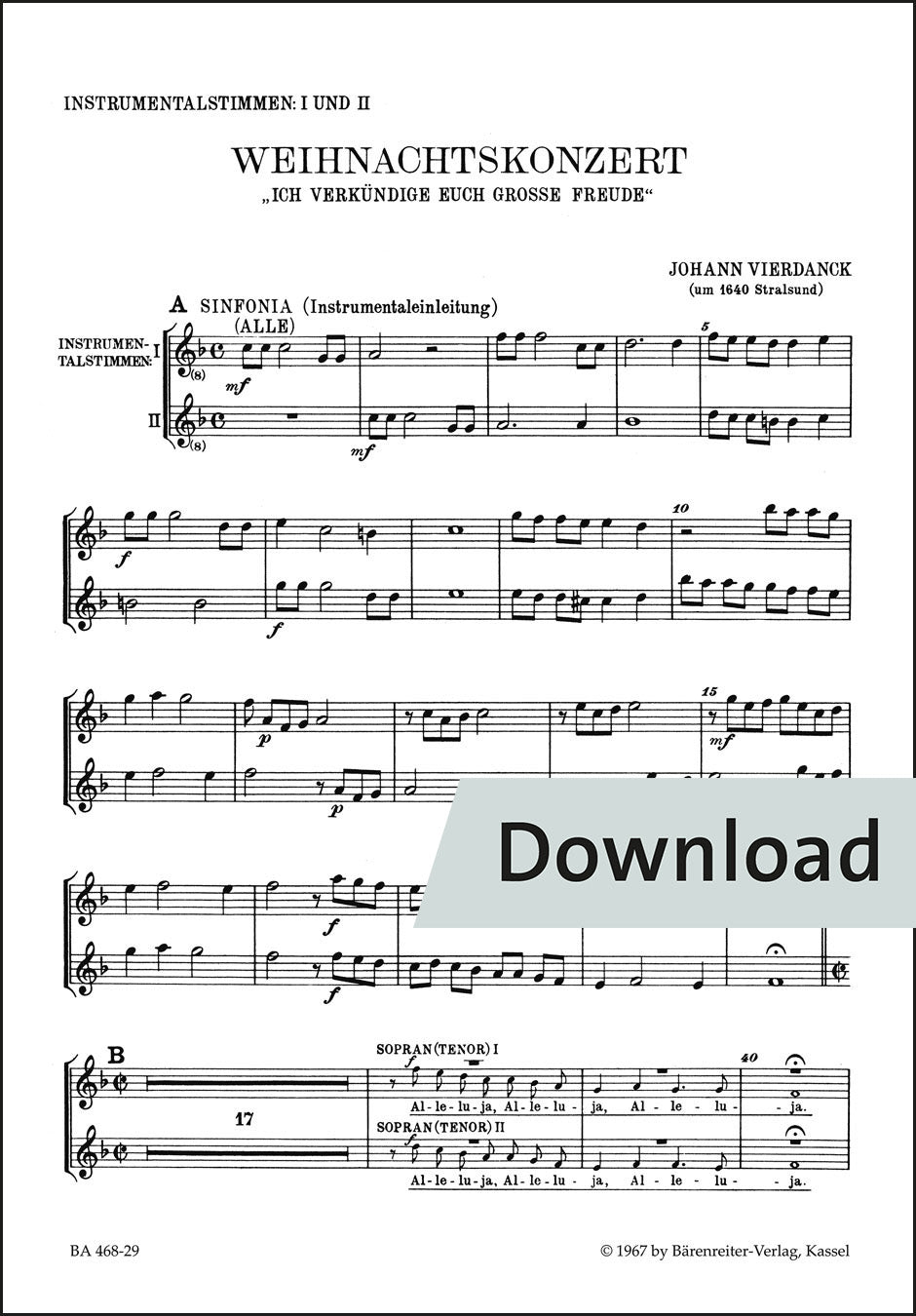 ヴィールダンク:クリスマス協奏曲「私はあなた方に大いなる喜びを告げ知らせる」(ヴァイオリンパート譜)【デジタル版】