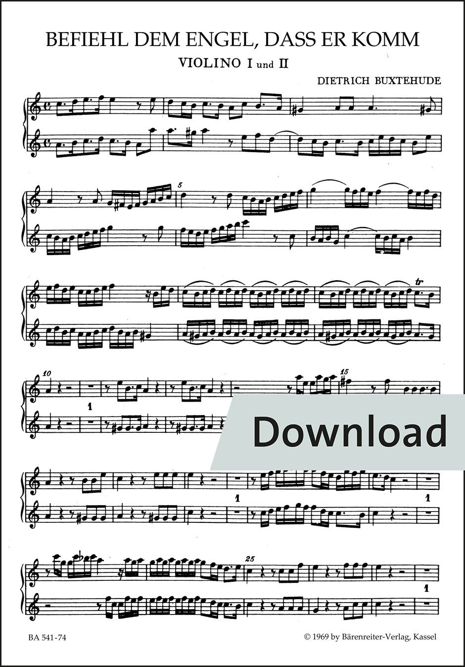ブクステフーデ:天使たちに命じたまえ BuxWV 10(ヴァイオリンパート譜)【デジタル版】