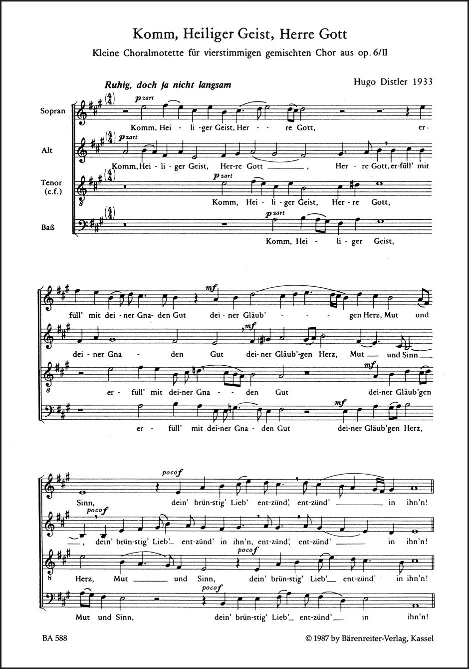 合唱/ディストラー:来たれ、聖霊よ op. 6/2,III(10冊セット)