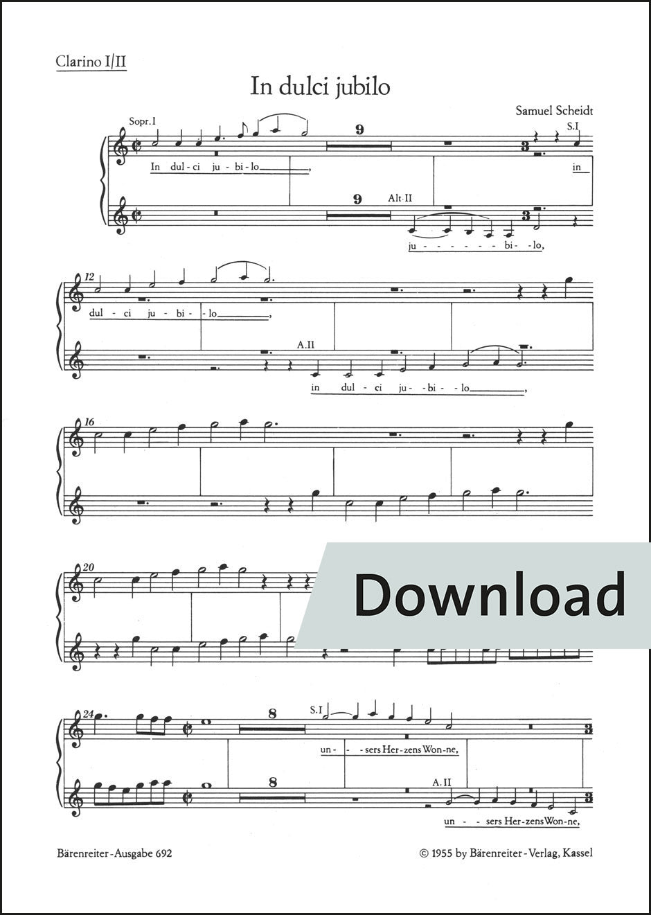 シャイト:喜びのうちに(イン・ドゥルチ・ユビロ)(トランペットパート譜)【デジタル版】