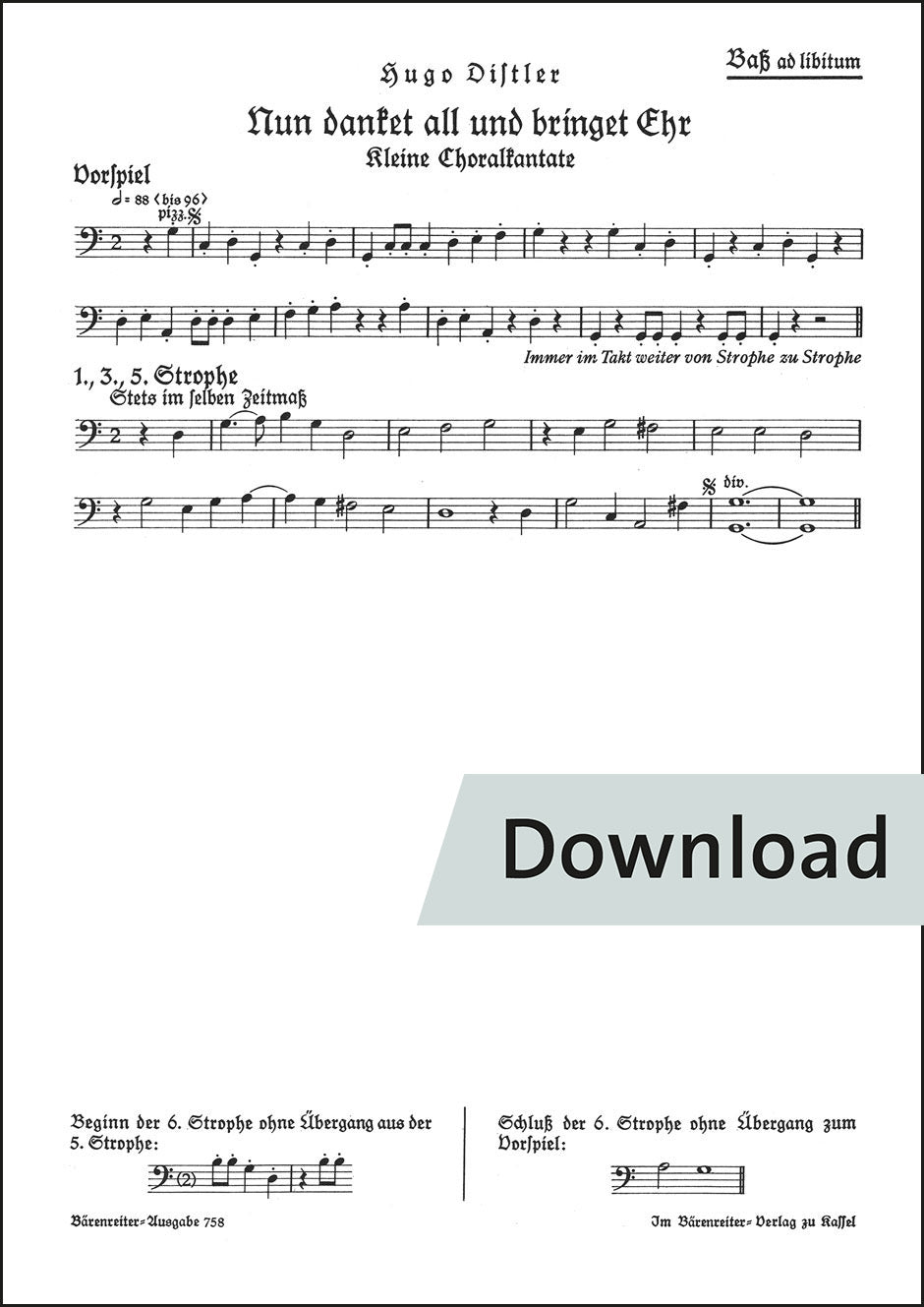 ディストラー:今やすべての人よ感謝し、栄光を捧げよ op. 11/2(コントラバスパート譜)【デジタル版】