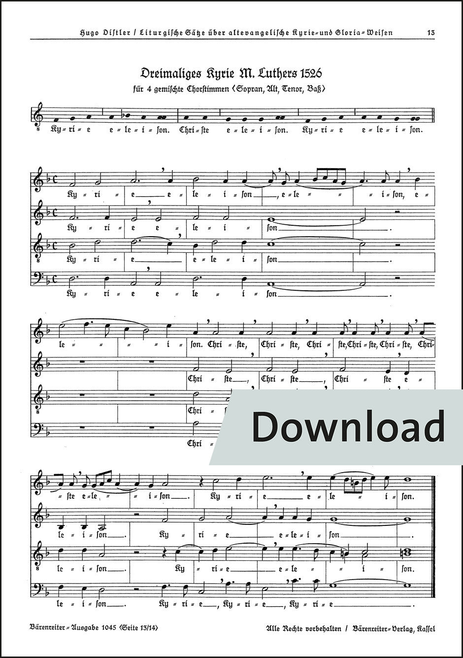ディストラー:三重のキリエ・マルティン・ルター1526年版(SATB)/三重のキリエ・ニュルンベルク1525年版(SATB)【デジタル版】