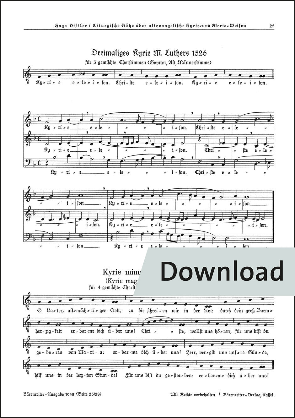 ディストラー:三重のキリエ・マルティン・ルター1526年版(SAB)/キリエ・ミヌス・スンムム1612年版(SATB)【デジタル版】