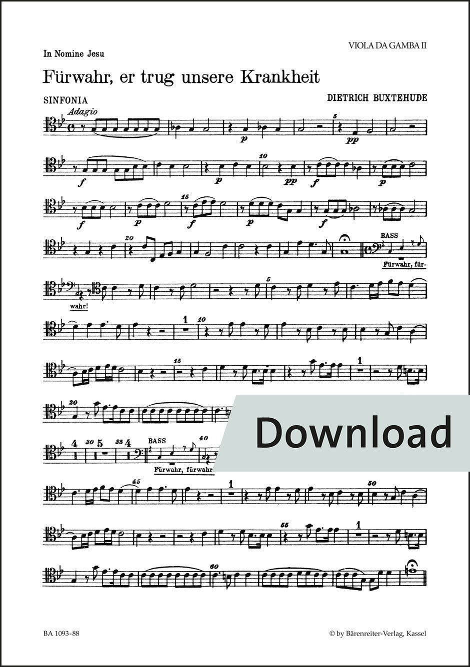 ブクステフーデ:見よ、彼はすべての病を負った BuxWV 31(ヴィオラパート譜)【デジタル版】
