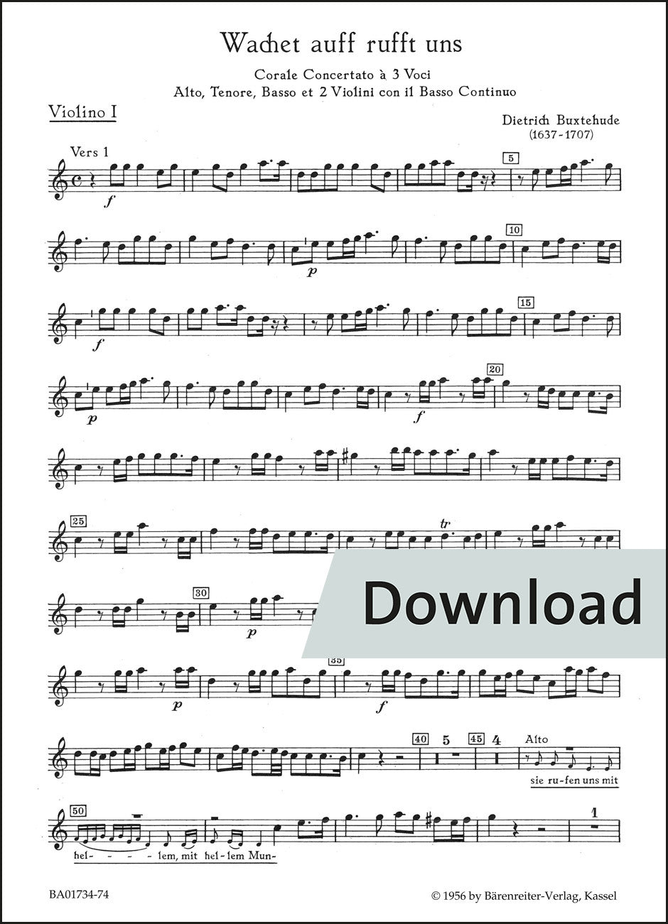 ブクステフーデ:目覚めよ、と呼ぶ声あり BuxWV101 – 第1ヴァイオリン パート譜【デジタル版】