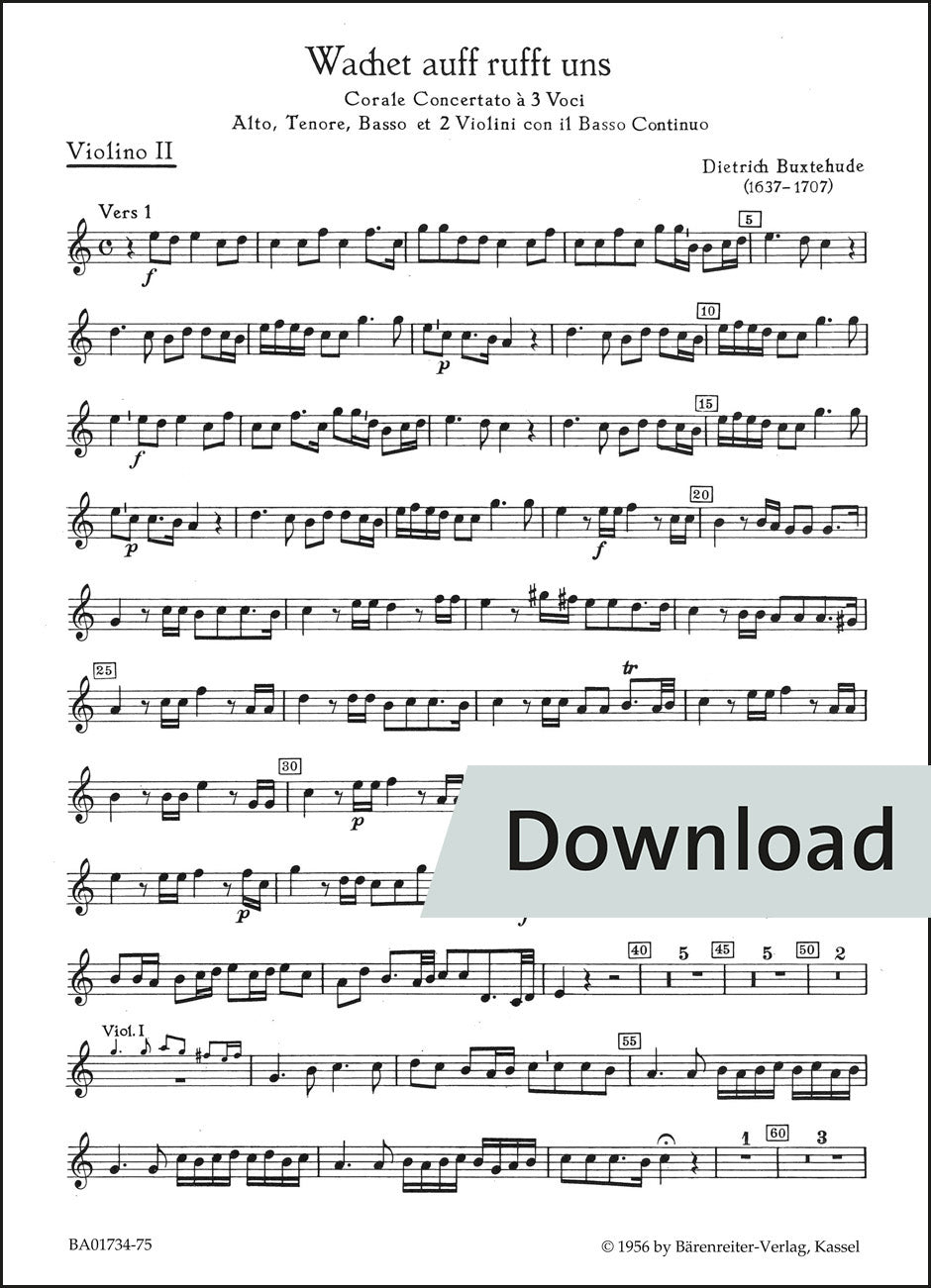 ブクステフーデ:目覚めよ、と呼ぶ声あり BuxWV101 – 第2ヴァイオリン パート譜【デジタル版】