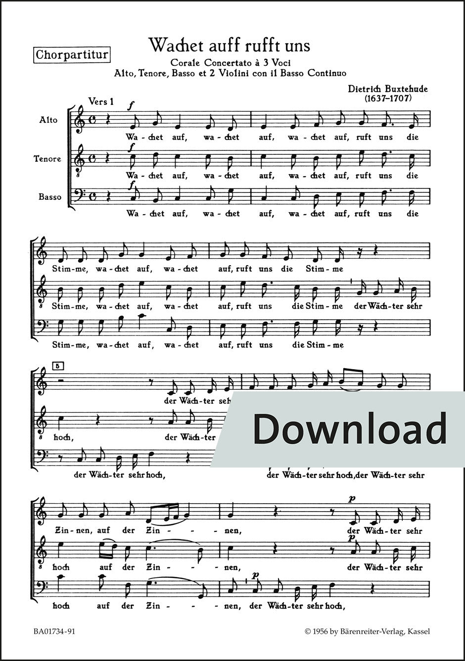 ブクステフーデ:目覚めよ、と呼ぶ声あり BuxWV101 – 合唱パート譜(ATBまたはTTB)【デジタル版】