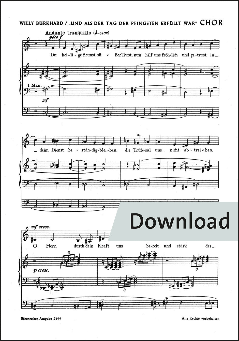 ヴィリー・ブルクハルト:五旬節の日が満ちた時(低声、オルガン、合唱ad lib.のための) op.84(1950) – 合唱パート譜【デジタル版】