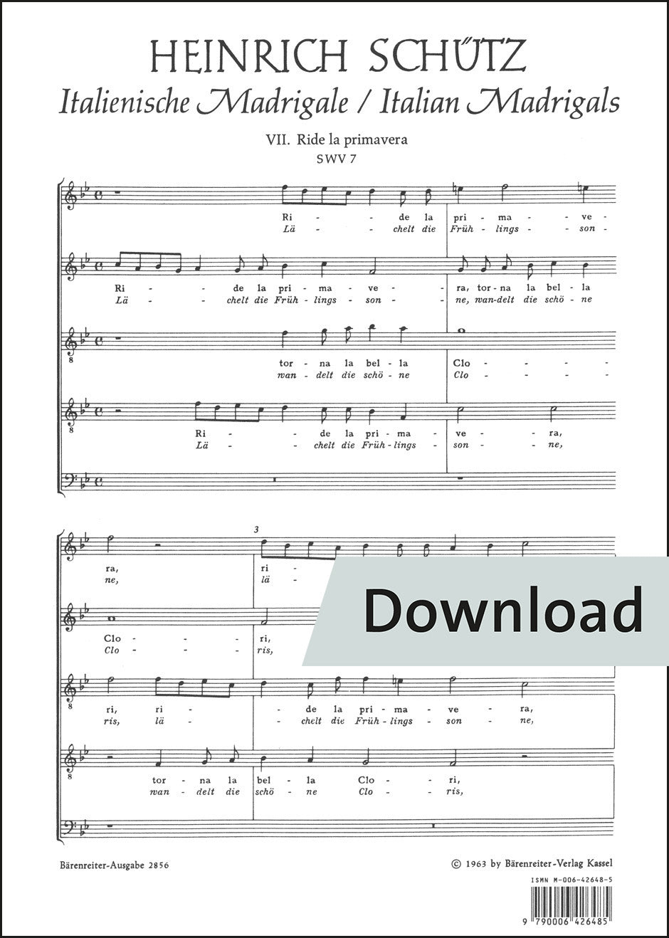 合唱/シュッツ:春の陽がほほえむ(Ride la primavera)SWV 7(10冊セット)【デジタル版】