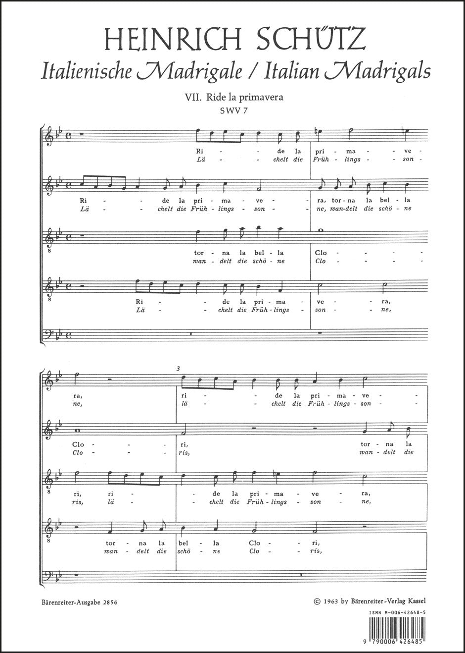 合唱/シュッツ:春の陽がほほえむ(Ride la primavera)SWV 7(10冊セット)
