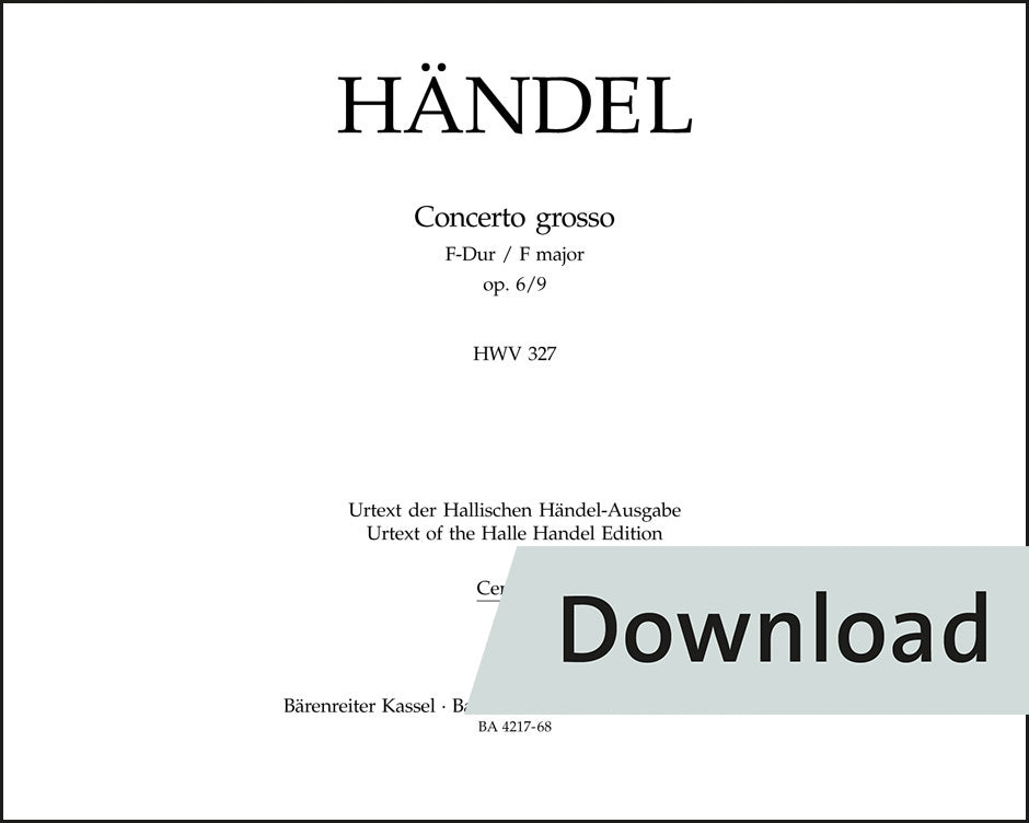 ヘンデル:合奏協奏曲 ヘ長調 作品6の9 HWV 327(チェンバロパート譜)【デジタル版】